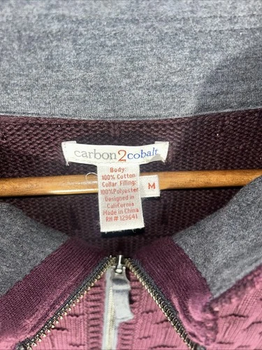 Carbon 2 Cobalt Men’s Medium Burgundy Basketweave Full Zip Long Sleeve Jacket image 2