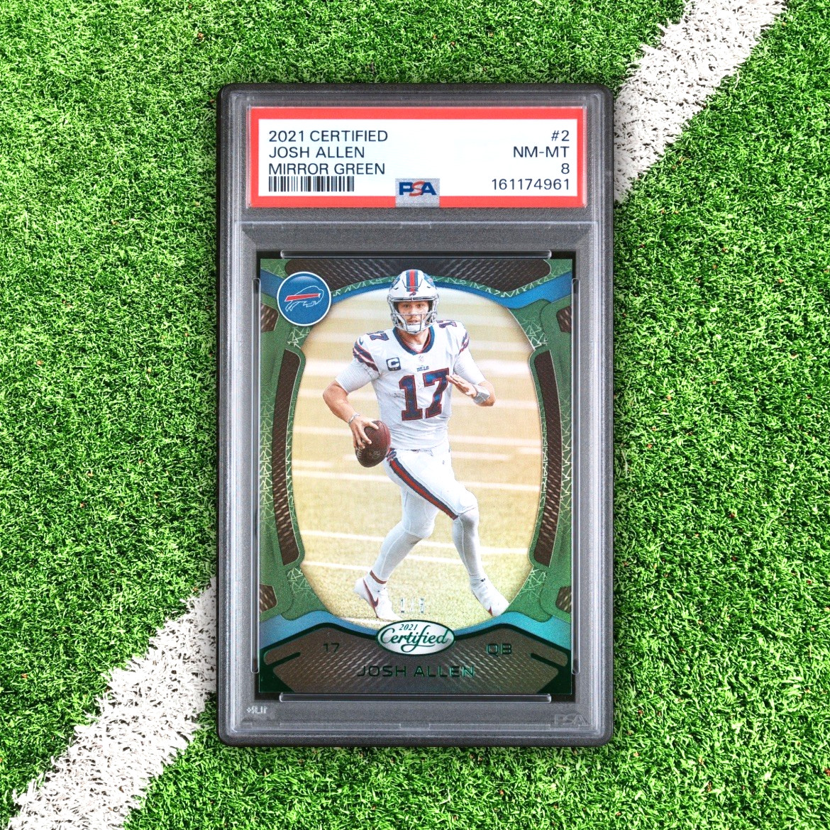 2021 Panini Certified- Josh Allen #2 Mirror Green 1/5 ALPHA PSA 8 SSP Bills view 1