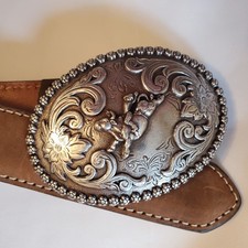 Nocona Children's Brown Leather Bucking Bull Buckle Belt N4421844