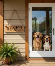 Laser Engraved Wooden Decorative Wall Plaque Dog House Paw Print Sign