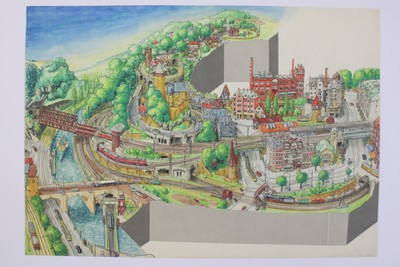 Ivo Cordes Originalzeichnung/Schaubild Modelleisenbahn ''Stadtsaum'' (G14)