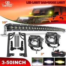 50'' + 3" Curved Led Work Light Bar Dual color Bracket wiring FOR Wrangler JK