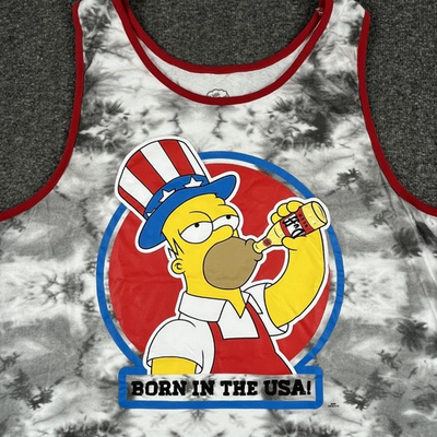 #ad #ad Simpsons Homer Simpson Tank Top Mens XL Gray Tie Dye Graphic Born In The USA $14.99