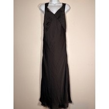 American Eagle Maxi Slip Dress Brown Lace Trim V-Neck Coquette Y2K 90s Size M