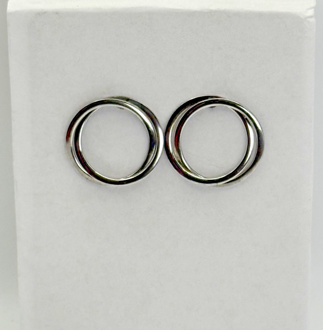 Sterling Silver 925 Interlocking Double Circle Ea… - image 2