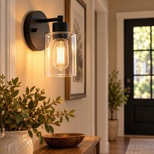 Matte Black Wall Sconce   Clear Glass Shade Bathroom Vanity Light