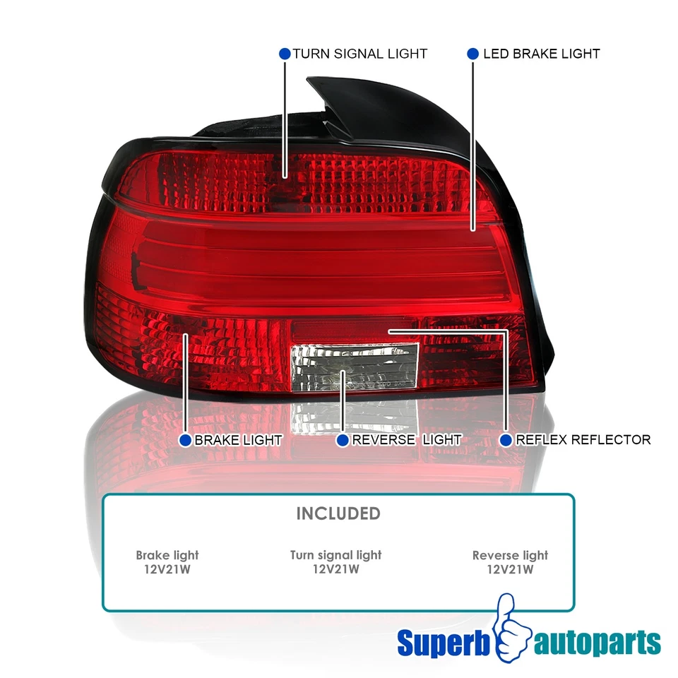 Fit 2001-2003 BMW E39 5-Series M5 530i LED Tail Lights Red Rear Brake Lamp 01-03 Foto 3 de 4