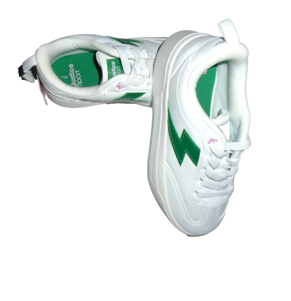 Justice Sport Girls White GMG Platform Sneaker with Green Detail Size 2 - Image 4 of 4
