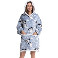 Oversized Grey Dog Comfy Wearable Blanket, Big Sherpa Fleece Animal TV Hoodie...
