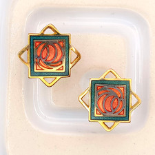 Vintage Enamel Glasgow Rose Earrings