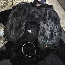 Spirit Halloween dark / fallen angel costume velvet cape feather wings halo L XL