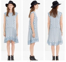Madewell Women Mini Dress Blue White Diamond Floral Size Small Sleeveless Casual
