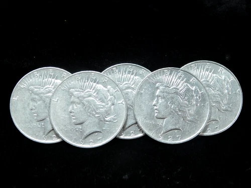 Lot of 5x 1927-D $1 Silver Peace Dollars - AU Details Cleaned Lot