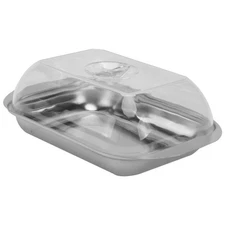 Stainless Steel Butter Dish Snack Serving Tray Dessert Loaf Pans Glass with Lid