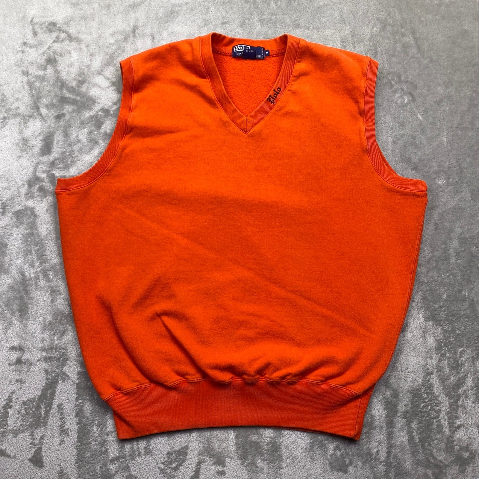 Polo Ralph Lauren Mens Vintage Orange V-Neck Sweatshirt Vest Size M Grunge