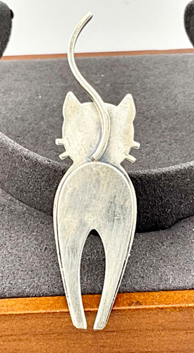 Vintage Beau Sterling Kitty Backside Brooch Mid Century Modern Style Cat Brooch