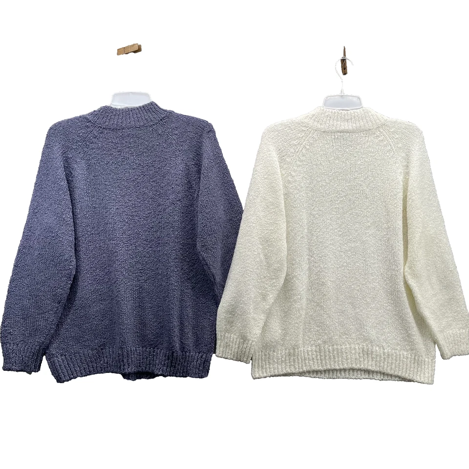 Lote de 2 suéteres de colección Jennifer Moore para mujer XL tejido con cable abuela cabaña preppy Foto 2 de 4