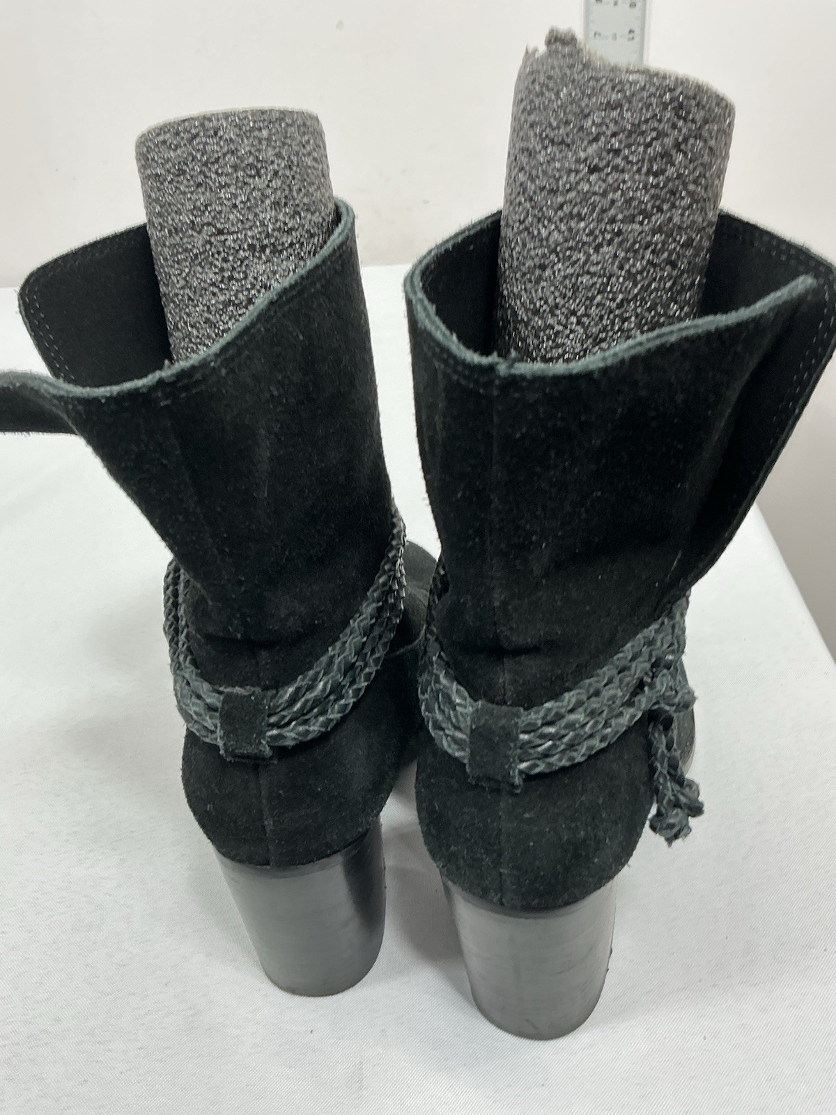 Womans Splendid Pullon Ankle Boots 7 M Black Block Heel 