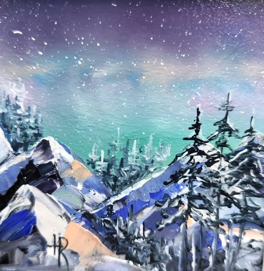 Pintura al óleo original paisaje de invierno pintura enmarcada pequeña 4x4 pulgadas mejor regalo Foto 2 de 4