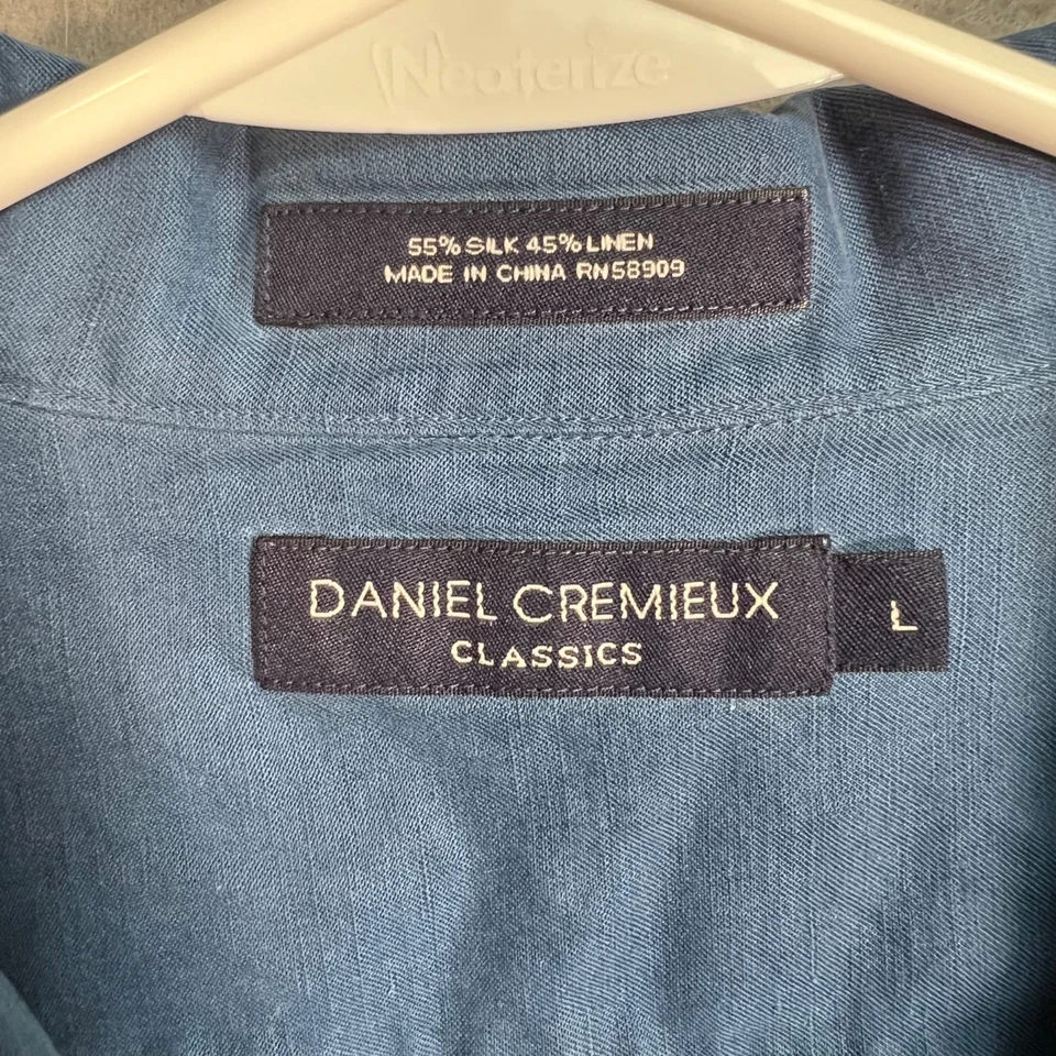 Daniel Cremieux Silk Linen Relaxed Short Sleeve Blue Shirt Mens Size Large - Image 3 of 4