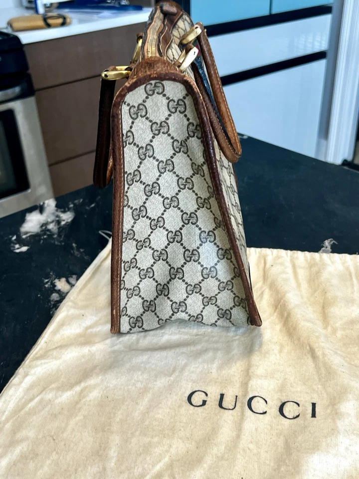 Rare Vintage 1970s Gucci GG Supreme Sherry Line Web Briefcase Tote Bag Dust Bag - Image 4 of 4