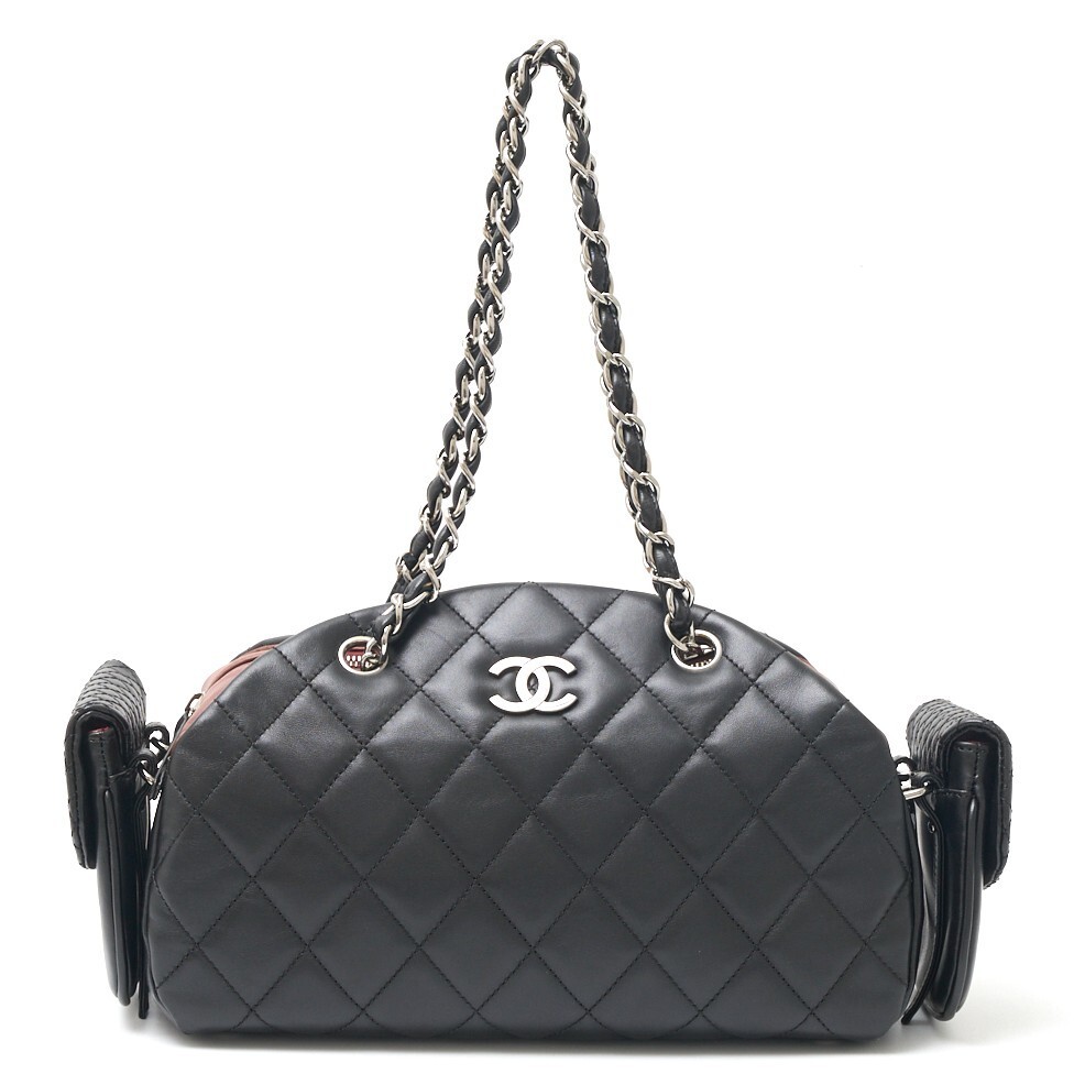 CHANEL Lambskin Double Pocket Chain Shoulder Bag Black 11 A33776 734021