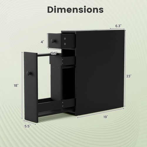 Bathroom Floor Cabinet Toilet Narrow Storage Organizer with Flip Top Black - 第 2/10 張圖片