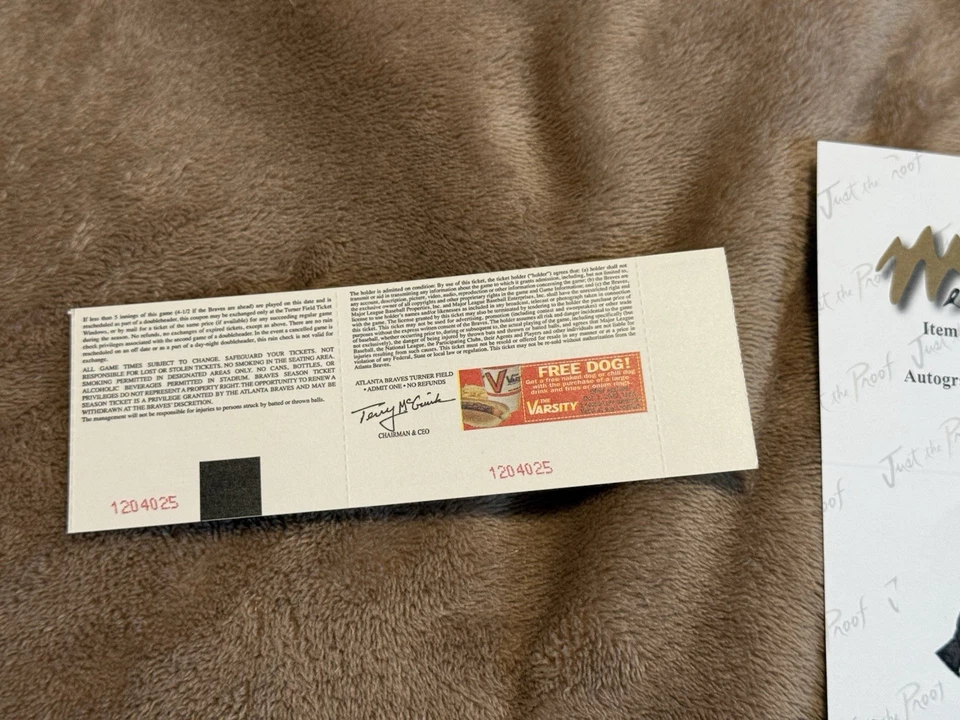Подлинный дебютный билет с автографом несовершеннолетних MLB заглушка Джейсона Хейворда Брэйвза - Изображение 3 из 4