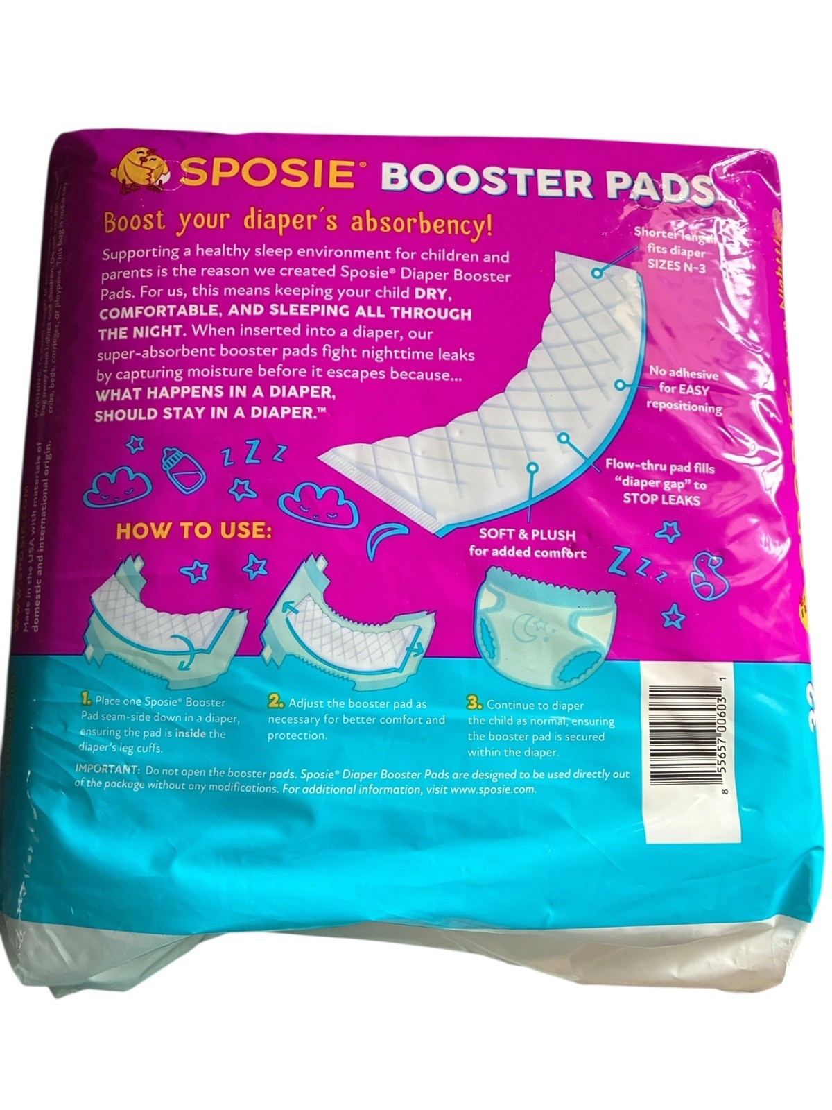 Sposie Booster Pads Overnight Diaper Doublers - 32 Count - Fits N, 1, 2 & 3