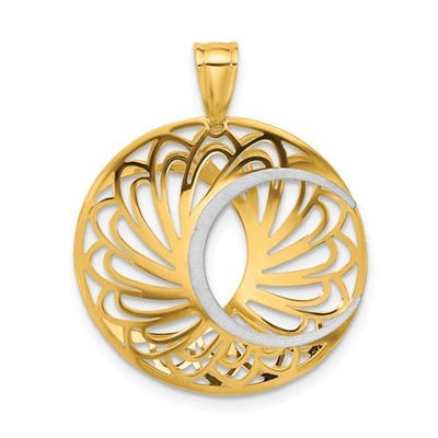 10k Bicolor Gold Floral Durchbrochen Halbmond Mond Anhänger Charm 24mm
