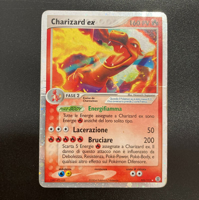 Pokemon Karte Charizard ex Holo 105/112 EX Feuerrot und Blattgrün DEU Played