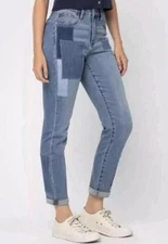 Judy Blue High Waist Boyfriend Fit Jeans  5/27 Patchwork Style JB88499 Womens
