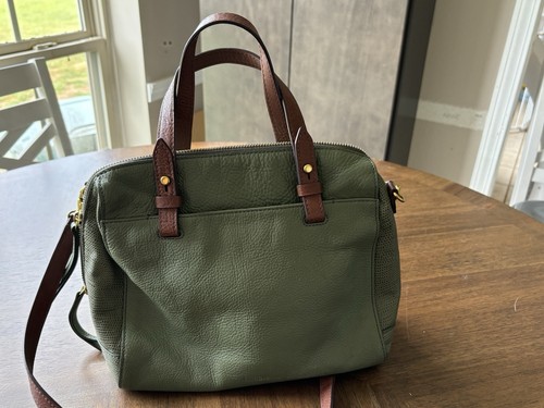Fossil Rachel Satchel Handbag Olive Green Leather Tote with Top Handle - Picture 2 of 5