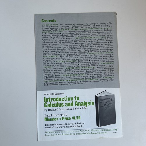 Intro to Calculus and Analysis Vol I Richard Courant & Fritz John 1965 HC - Picture 17 of 17
