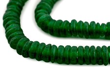 Emerald Green Rondelle Recycled Glass Beads 10mm Ghana African Sea Glass Disk