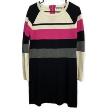 Eliza J Size M Black Pink White Striped Sweater Dress Excellent Zip Back Closure