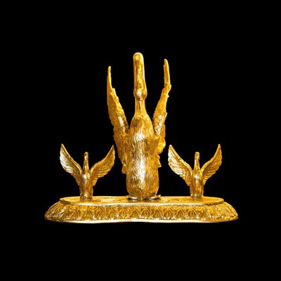 Handcrafted Italian Solid Brass Golden Swan Family Statue