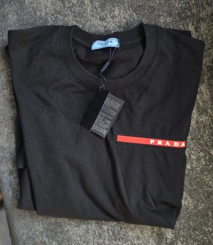 Mens PRADA Pique Red Logo Premium Cotton T -Shirt Size M Uk Fast Shipping** - Picture 2 of 9