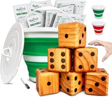 SWOOC Games Yardzee Farkle 20 Dice Games Set Giant Yard Dice Bucket Scorecards