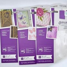 3 Gemini 3D Embossing Folders Lot 62, 5" x 7" Lace, Butterfly, Quilt