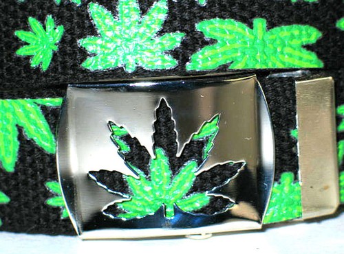 Canvas 41" Militär Marihuana Blatt Web Stil Gürtel & ausgeschnittene Blattsilberschnalle - Bild 5 von 8