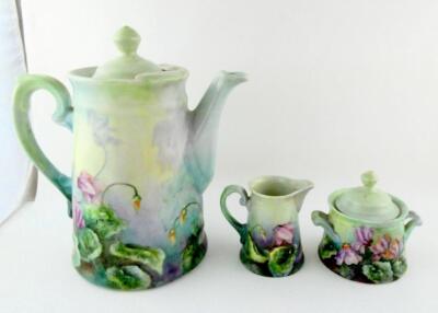 Moschendorf Wolfram Wiesau Hand Painted Coffee Set Pot Lidded Sugar Creamer VG