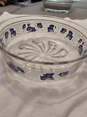  Vintage Cerve Devalbor Fruit Bowl Gold Trim & Blue Flowers Mid century Italian