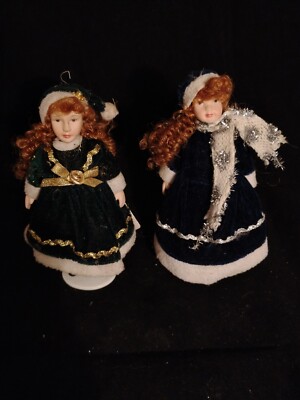 2 PORCELAIN Dolls Belinda Agnes Christmas Collection Curly RedHead Beauty Tags