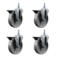 5 Inch Semi Steel 3/8 Inch Threaded Stem Caster Set with Brake