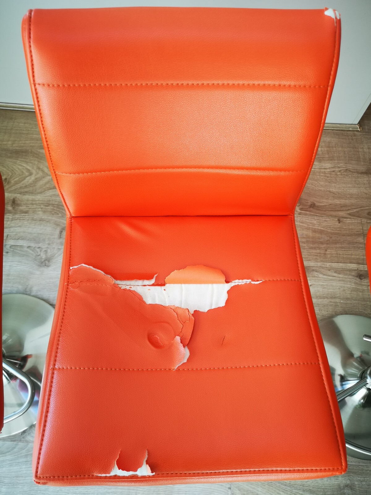 Brushed Steel, faux leather, Breakfast Bar Stools Orange x 4, used eBay