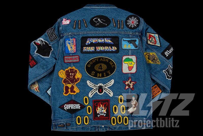 SS18 SUPREME PATCHES DENIM TRUCKER JACKET BLUE SIZE M MEDIUM 2018
