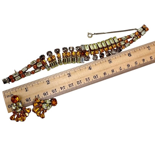 Vtg Yellow Topaz Baguette Round Crystal Bracelet Earrings Unsigned Kramer? - Picture 20 of 21