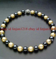 Genuine 10mm Black Yellow South Sea Shell Pearl Round Beads Necklace 14-28 in
