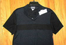 Calvin Klein Mens SS Dark Navy Black Chest Stripe Cotton Polo Shirt S NWT